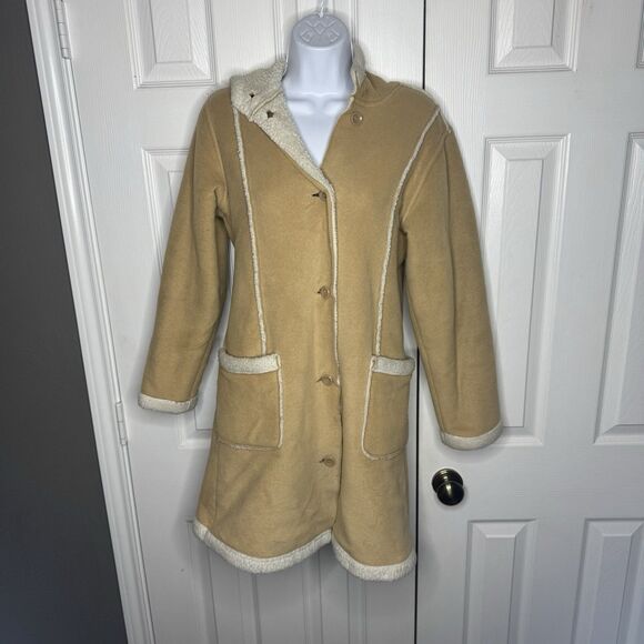 Old Navy Jackets & Blazers - Old Navy Size 16 Sherpa Lined Hooded Coat Tan Faux Shearling Jacket